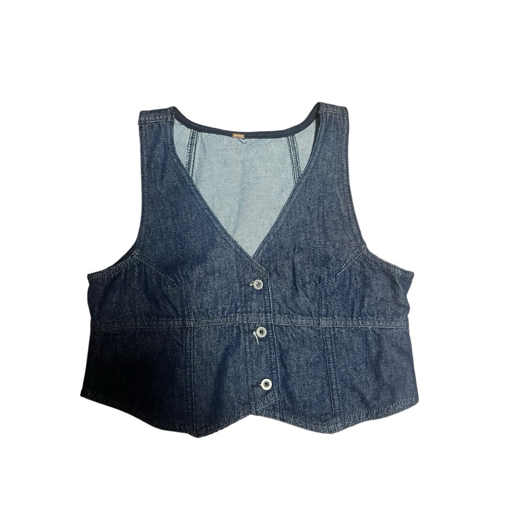 Free People Cropped Denim Button-Up Vest
